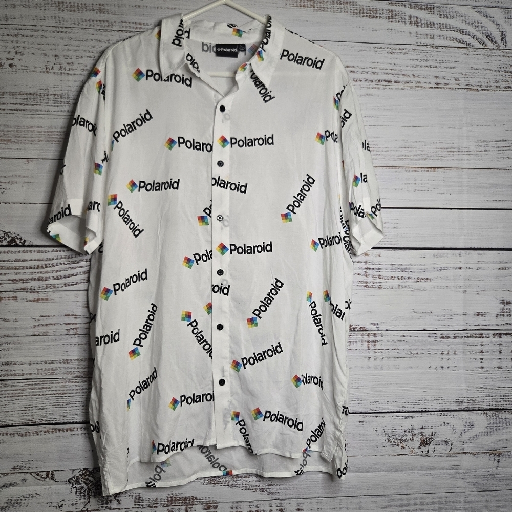 Polaroid All over‎ print Rayon Button Down Shirt Large